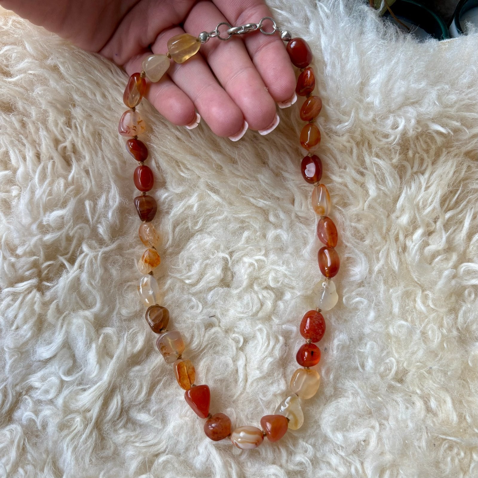 Ketting van Carneool, Verzenden, Oranje, Zo goed als nieuw, Steen of Mineraal