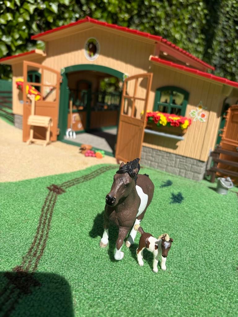 Schleich paardenstal met speelkleed en accessoires, Ophalen of Verzenden, Gebruikt, Jongen of Meisje