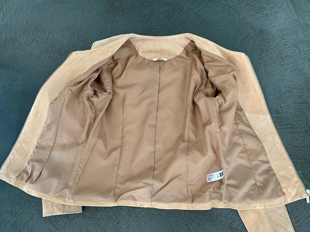 E348 Echt-leren jasje maat M=38 jas jack blazer beige, Maat 38/40 (M), Beige, Ophalen of Verzenden, Zo goed als nieuw