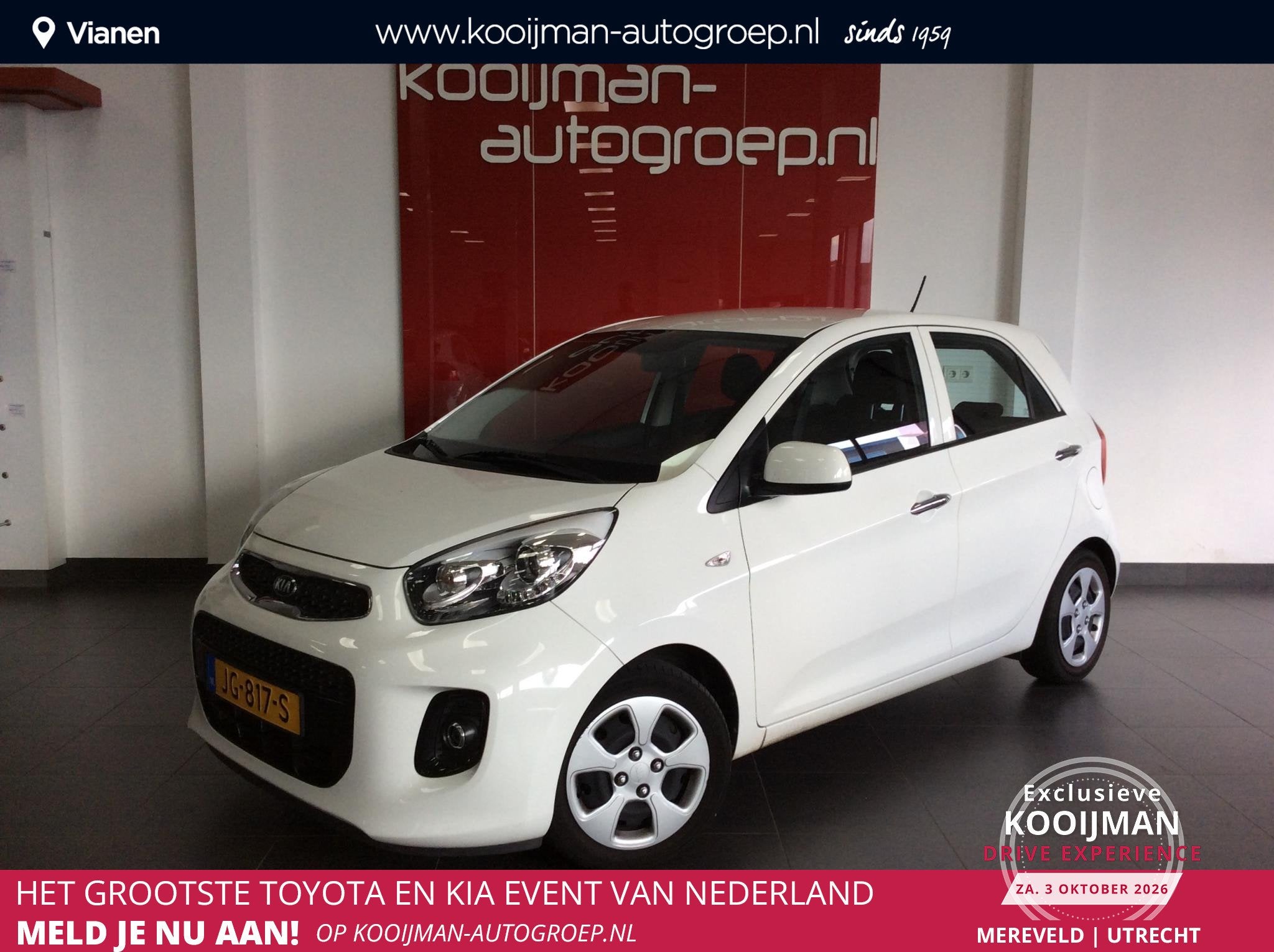 Kia Picanto 1.0 CVVT DynamicLine inclusief Airco en Cruise c, Voorwielaandrijving, Euro 5, Stof, Gebruikt
