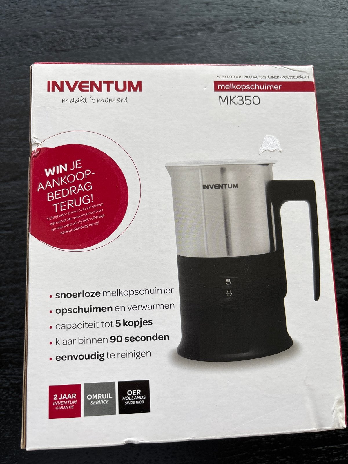 Nieuwe Inventum Melkopschuimer MK350 - Snoerloos, Witgoed en Apparatuur, Ophalen of Verzenden, Nieuw, Elektrische melkopschuimer