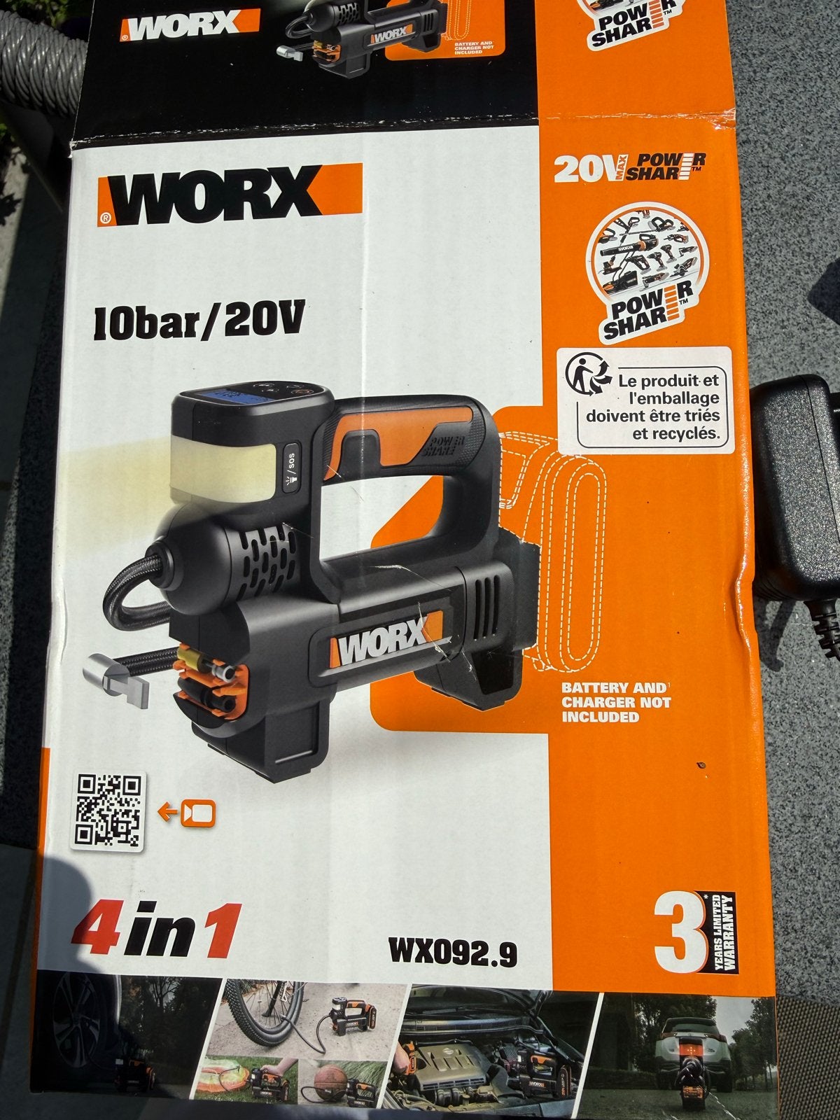 Worx WX092.9 4-in-1 Accu Compressor/Luchtpomp 10bar/20V, Ophalen of Verzenden, Nieuw