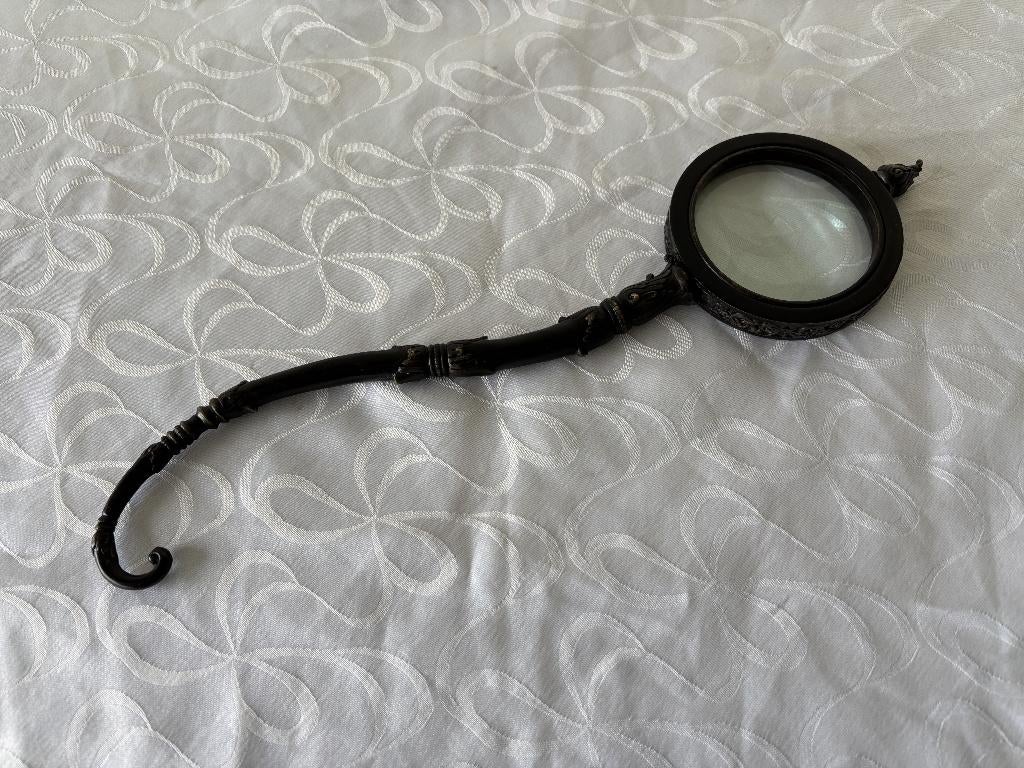 Brocante loep / vergrootglas, groot, zwaar, bijzonder model., Ophalen of Verzenden