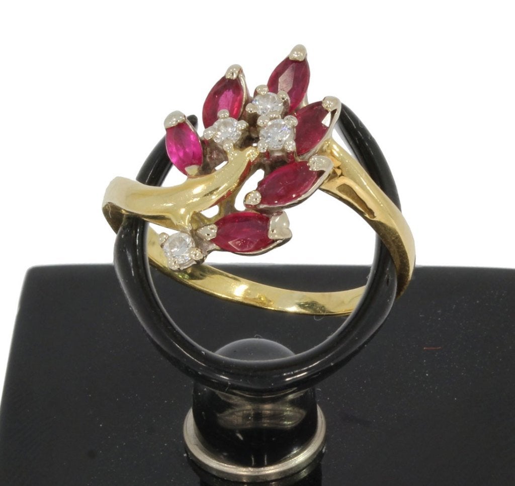 Diamanten robijn 18k gouden luxe bloem ring briljant dame, Voordeelsieraden, Ophalen of Verzenden, Met edelsteen, Dame