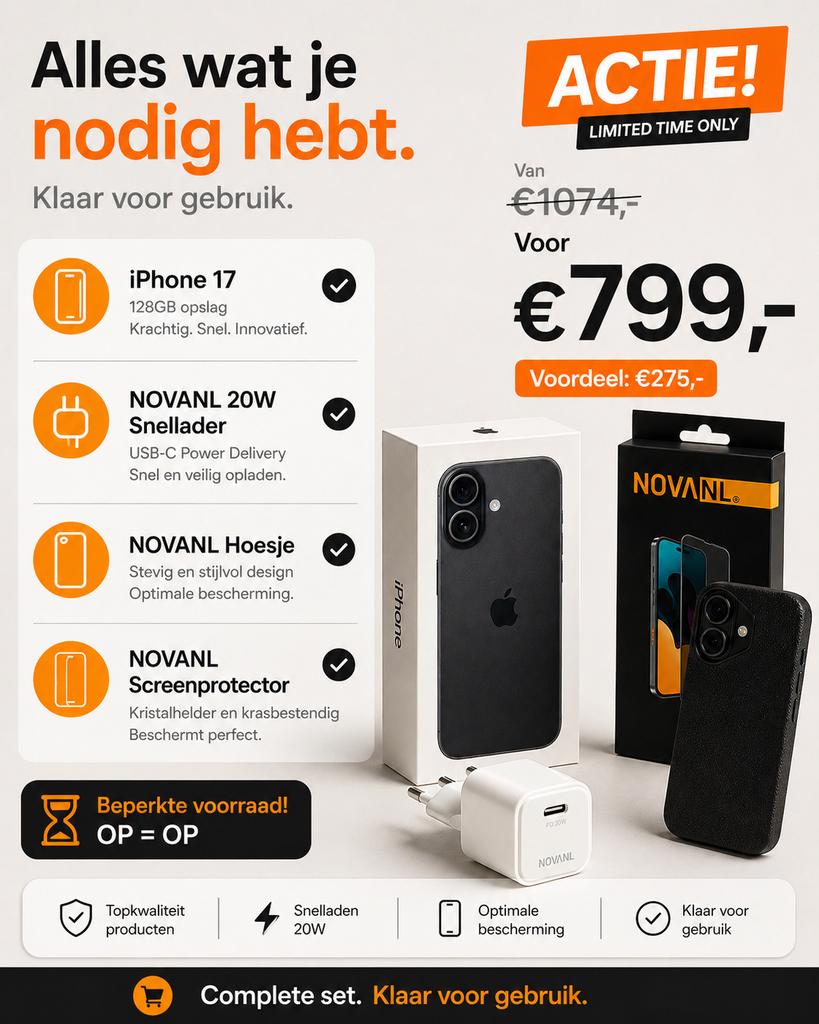 Iphone 17|Nieuw met gratis accessoires t.w.v. €75!, 256 GB, Apple, Apple, Zwart