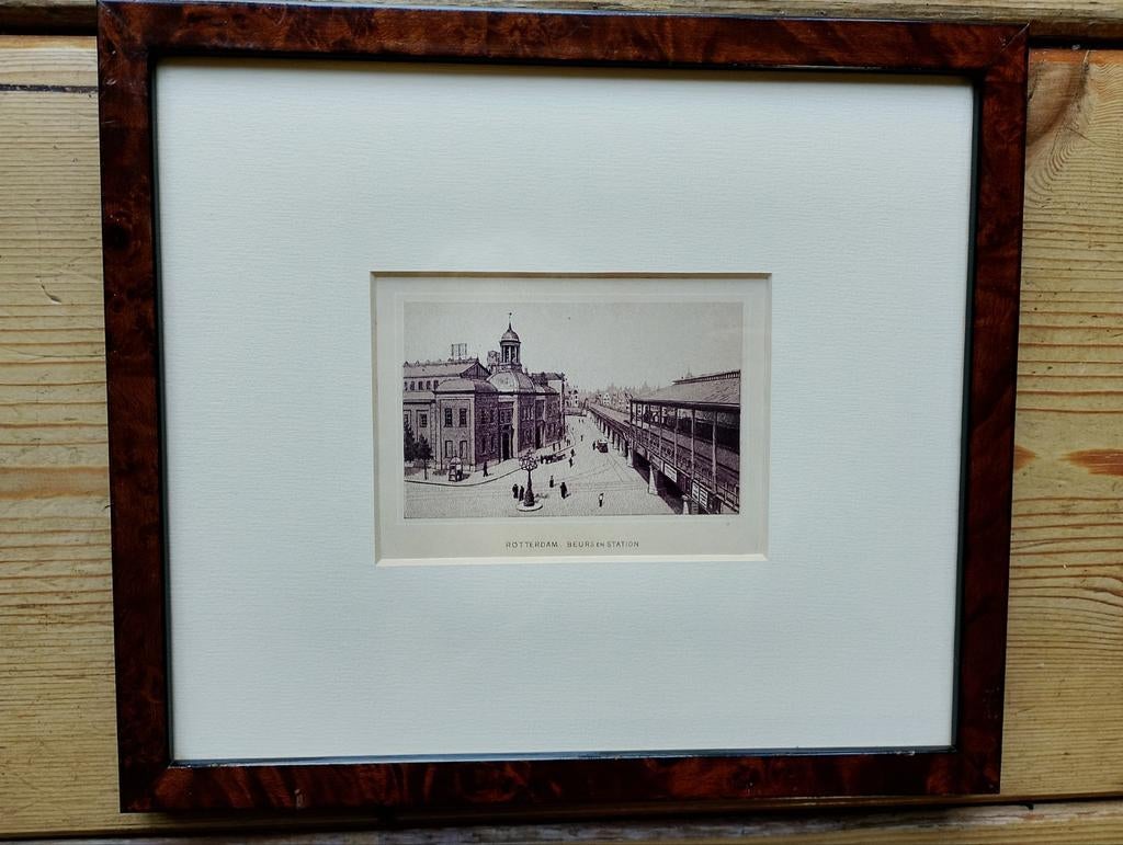 Foto litho beurs en station Rotterdam uit ca 1910, Antiek en Kunst, Ophalen of Verzenden