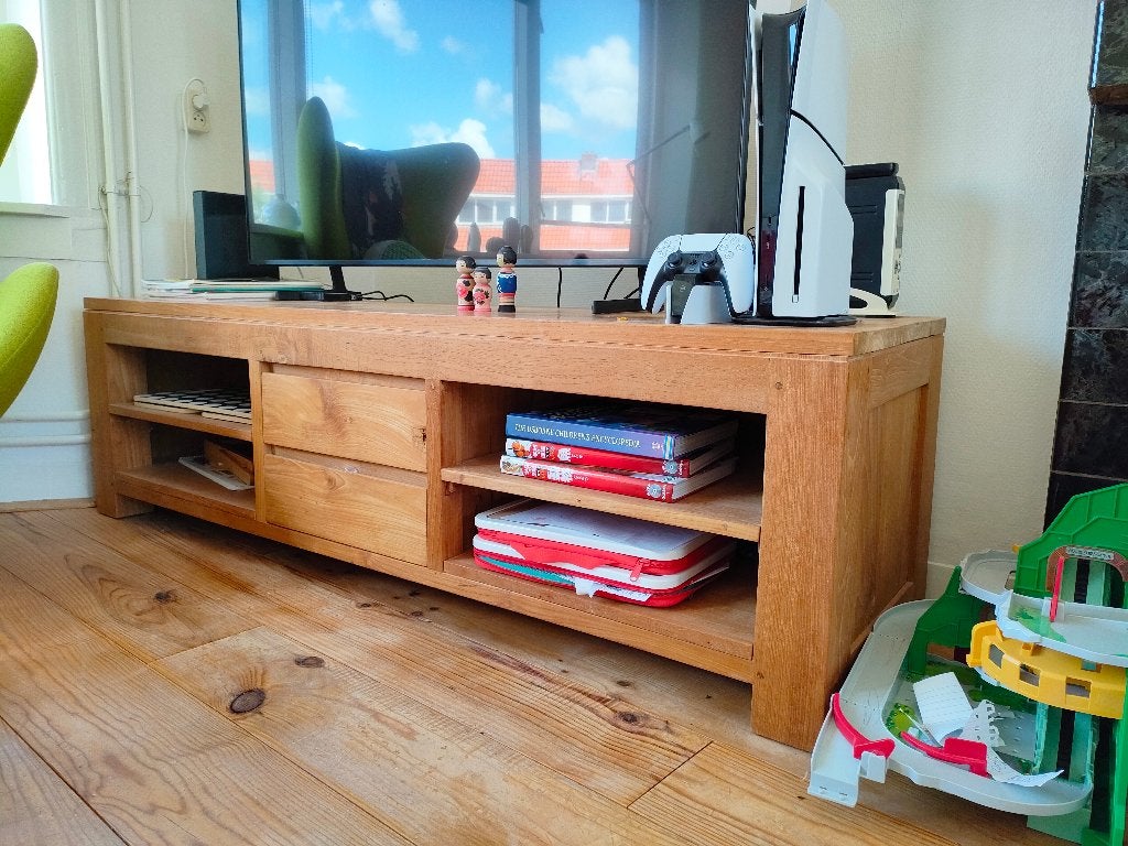 TV meubel Teakhout, Ophalen, Gebruikt, 150 tot 200 cm, Teakhout