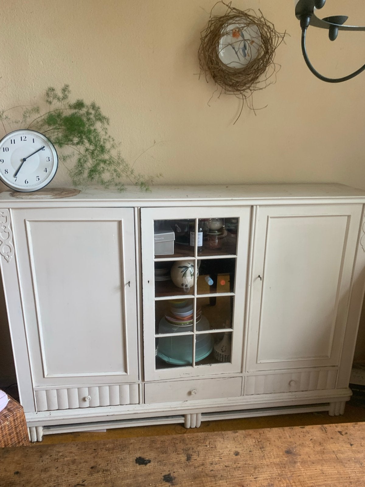 Antiek dressoir/vitrinekast - Crème wit, Ophalen