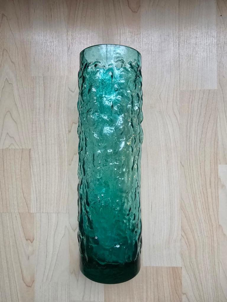 GLAZEN VAAS TURQUOISE LINDSHAMMAR JAREN 60, Ophalen of Verzenden, Overige kleuren, Glas, Minder dan 50 cm