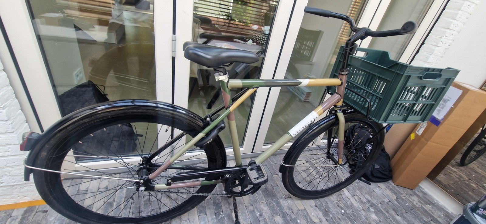 Veloretti Caferacer Camouflage design met krat (57cm), Terugtraprem, Gebruikt, Versnellingen, 53 tot 57 cm