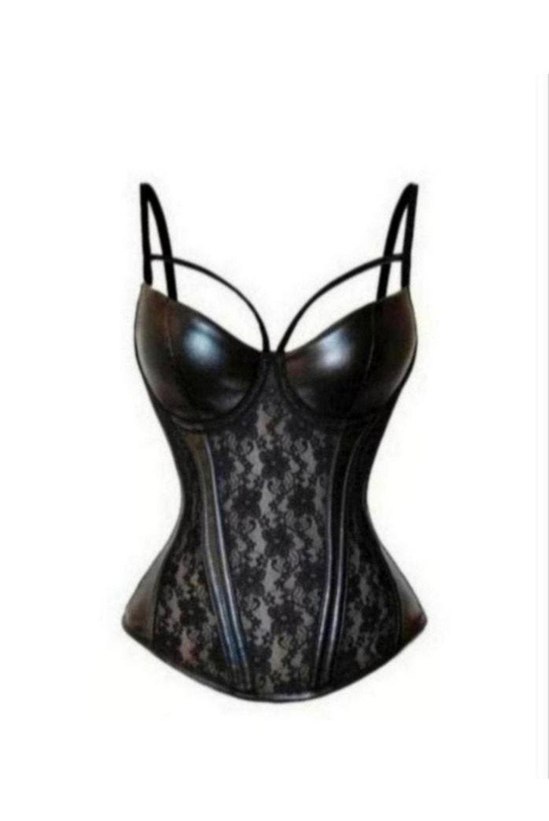 Prachtige leerlookcorset met kant, tm 6XL, Kleding | Dames, Ondergoed en Lingerie, Body of Korset, Zwart, Verzenden
