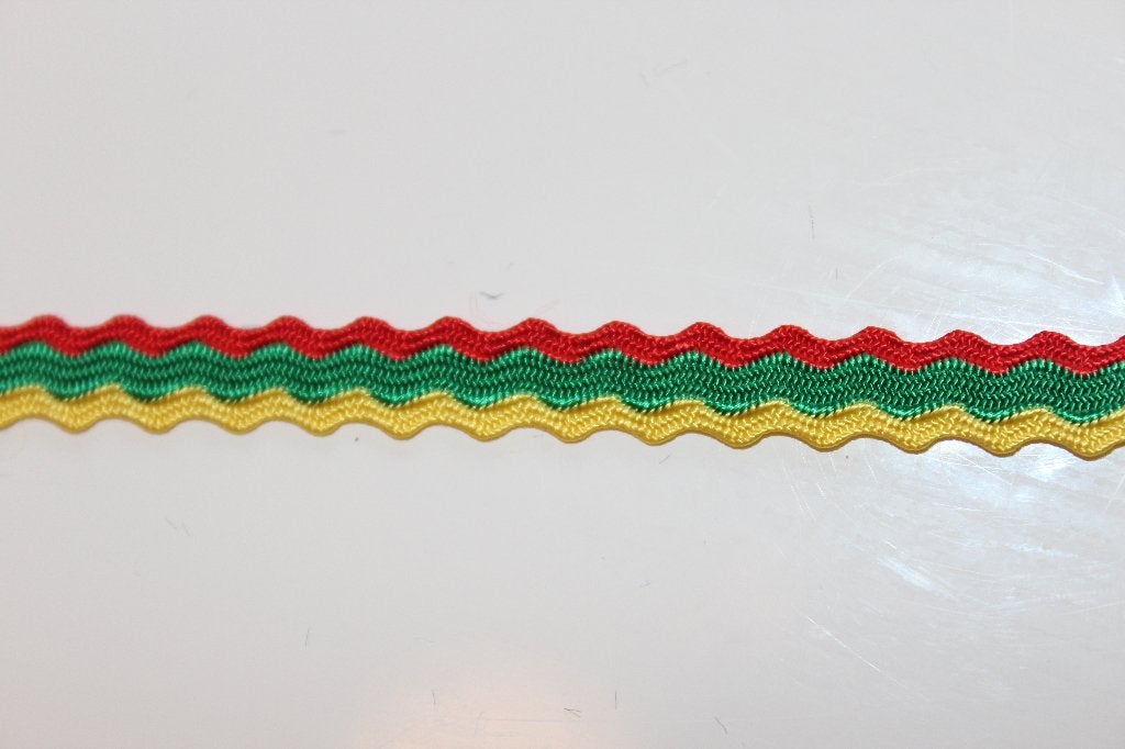 Galon / zigzag band 7mm - Rood groen geel #2463, Hobby en Vrije tijd, Naaien en Fournituren, Ophalen of Verzenden, Nieuw, Lint, Band of Elastiek