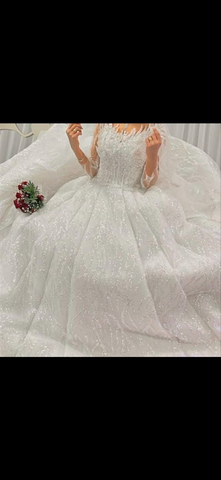 Prachtige witte trouwjurk met glitters en sluier, Kleding | Dames, Ophalen of Verzenden, Zo goed als nieuw, Wit, Trouwjurk