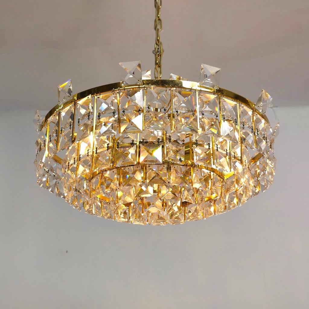 PALWA kroonluchter kristal messing xl model 70s mid century, Ophalen of Verzenden