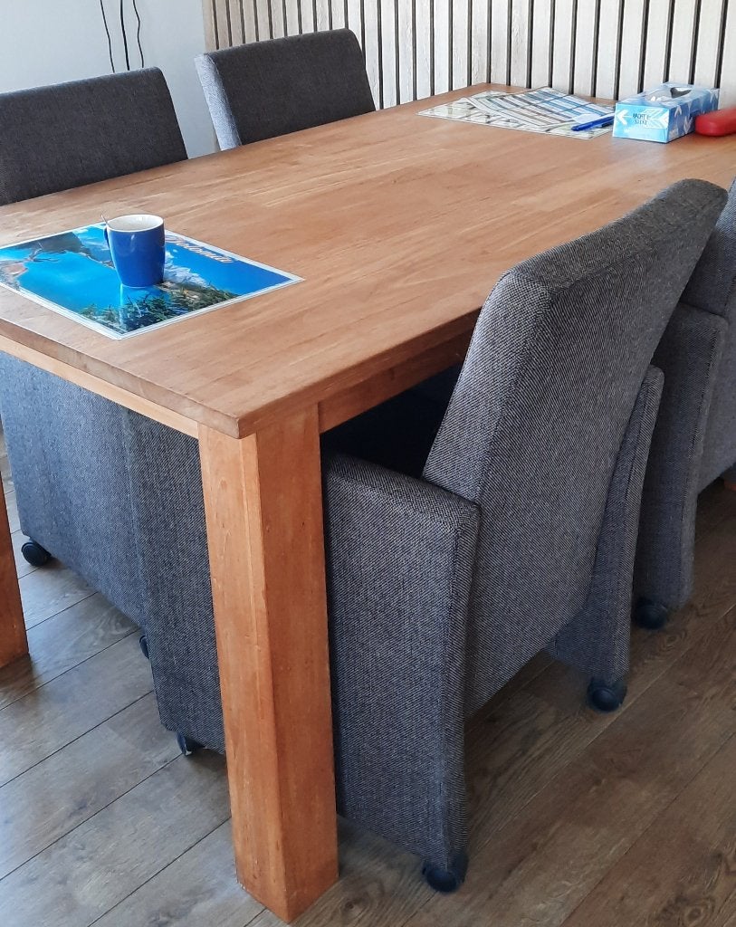 4 bruine stoffen eetkamerstoelen., Ophalen, Gebruikt, Bruin, Vier