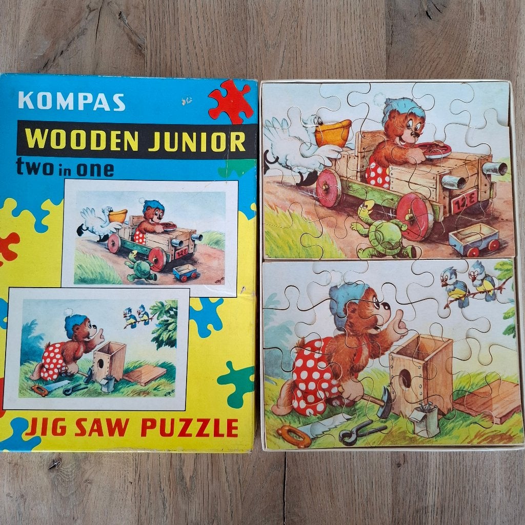 Houten puzzels Kompas wooden junior two in one, 10 tot 50 stukjes, Ophalen of Verzenden, Zo goed als nieuw, Van hout