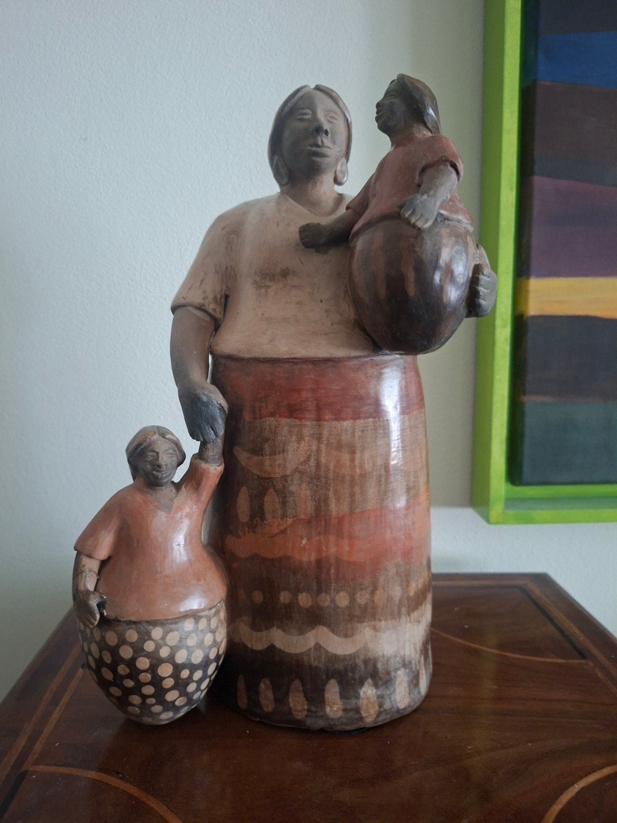 Afrikaanse Vrouw met Kinderen Beeld, Natuurlijk materiaal, Ophalen of Verzenden, Handgemaakt, 20 - 50 cm
