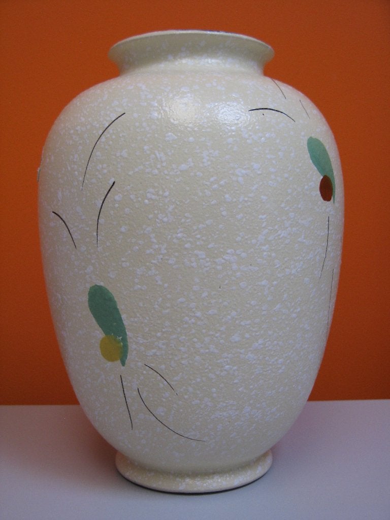 oude vintage vaas Föhr keramiek West Germany 1958s, Huis en Inrichting, Woonaccessoires | Vazen, 26 cm, Geel, Zo goed als nieuw