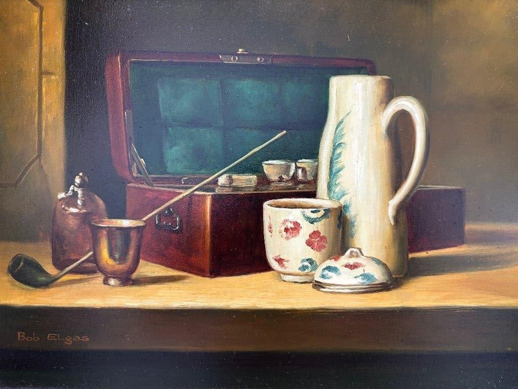 Bob Elgas (1920-2010) - Stilleven met Goudse pijp, Antiek en Kunst, Kunst | Schilderijen | Klassiek, Ophalen of Verzenden
