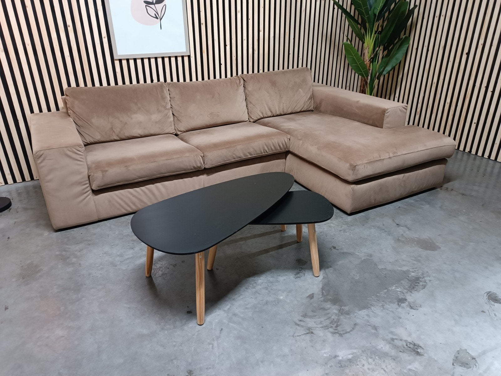 Hoekbank Champagne Velvet / Velours - Gratis Bezorging, Huis en Inrichting, Banken | Complete zithoeken, Zo goed als nieuw, Stof