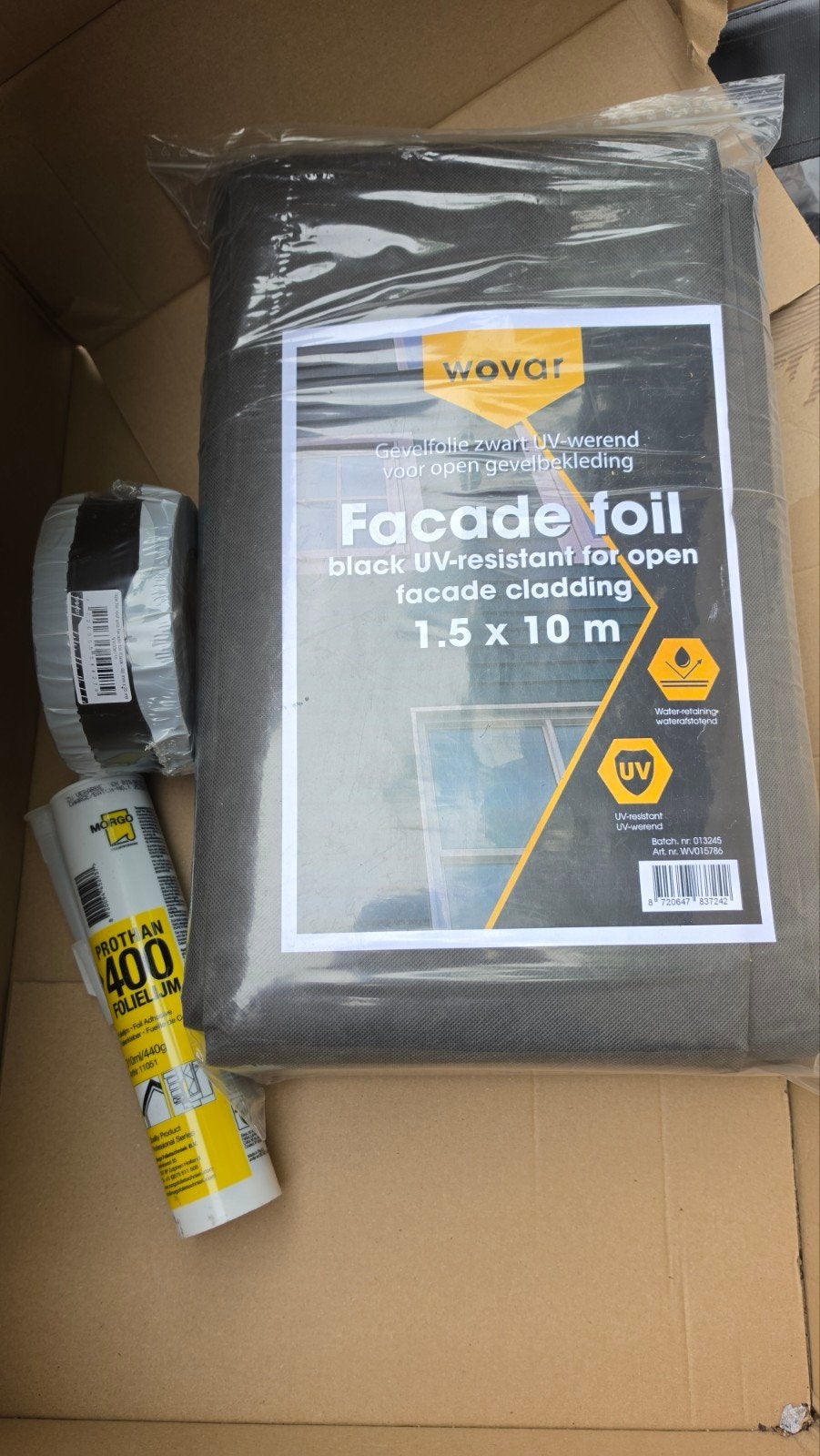 Wovar Gevel folie zwart UV-werend 1.5 x 10 m, Ophalen of Verzenden, Nieuw, 10 tot 15 m², Folie