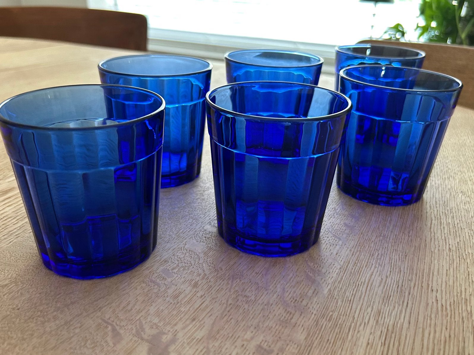 6 vintage kobaltblauwe drinkglazen/waterglazen(France), Ophalen of Verzenden, Zo goed als nieuw, Overige typen