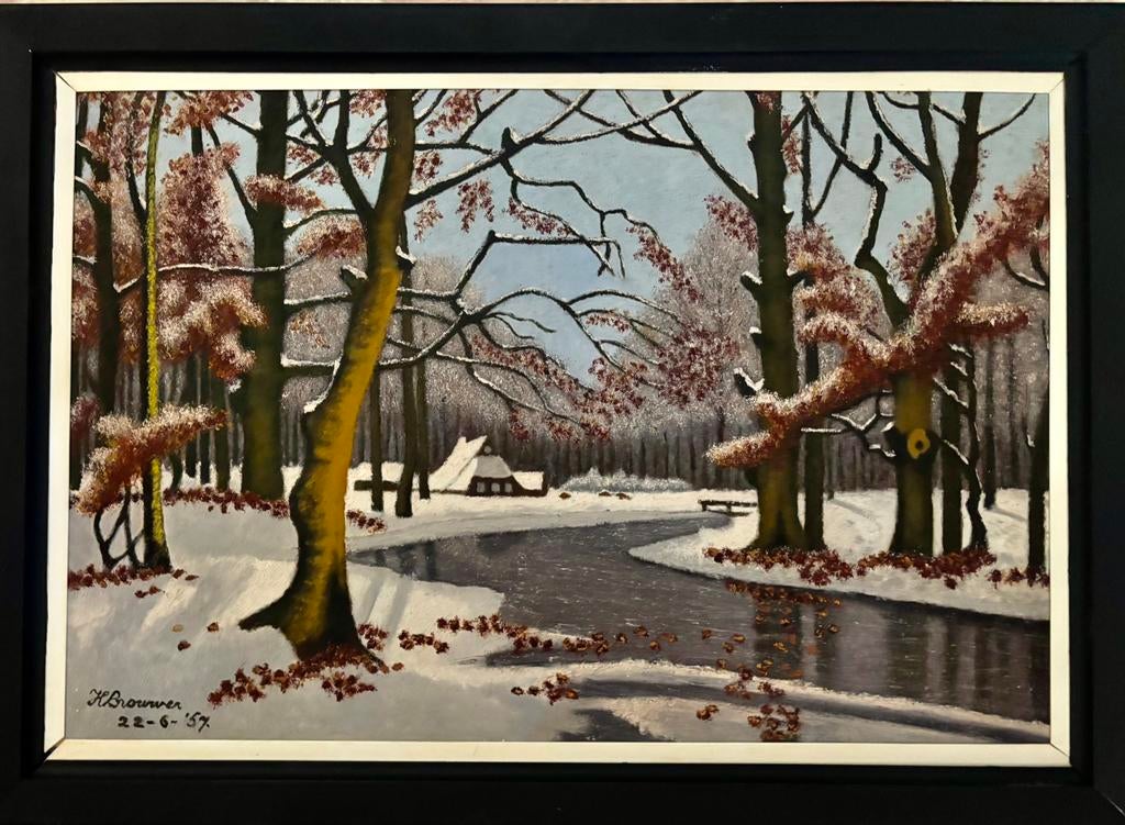 Hugo Brouwer   1913 - 1986 - Olieverf  op board paneel, Ophalen of Verzenden