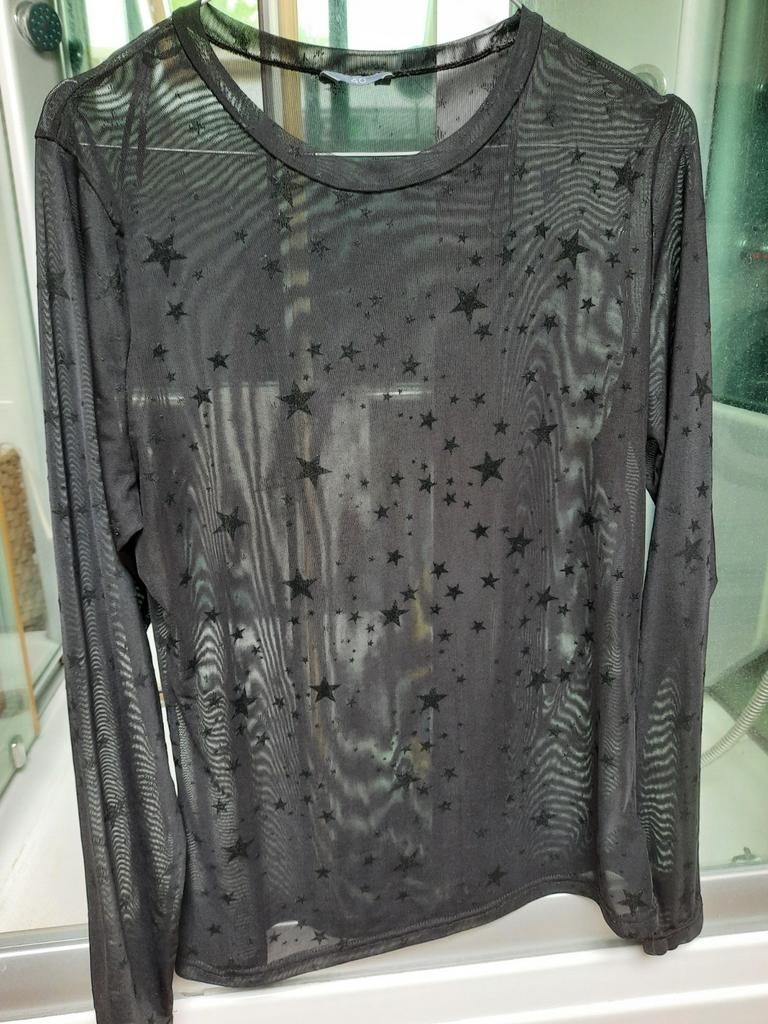 Zwarte mesh top met sterrenprint, maat 40, Maat 38/40 (M), Zwart, Ophalen of Verzenden, Lange mouw
