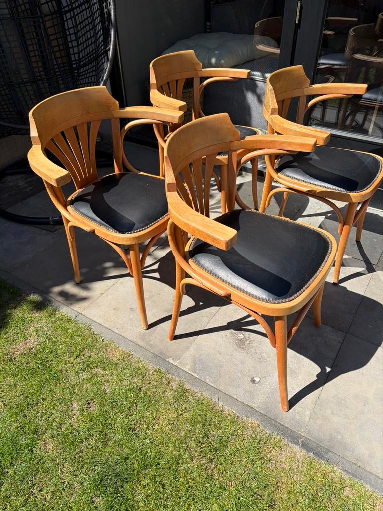 Cafestoelen met leuning Thonet stijl, Zwart, Ophalen of Verzenden, Vier, Hout