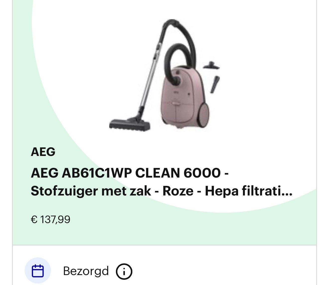 Nieuw in de doos AEG stofzuiger AB61C1WP clean 600 + stofzak, Stofzak, Nieuw, Ophalen of Verzenden, 1600 tot 2000 watt