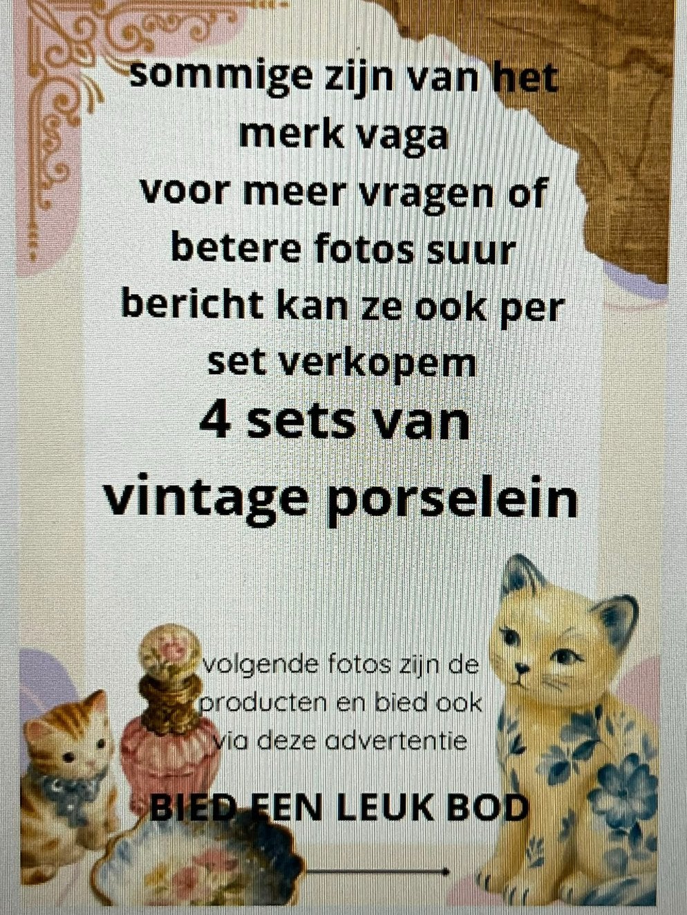 leuke set van 4 sets vintage porseilein, keramiek, Ophalen, Gebruikt, Dier