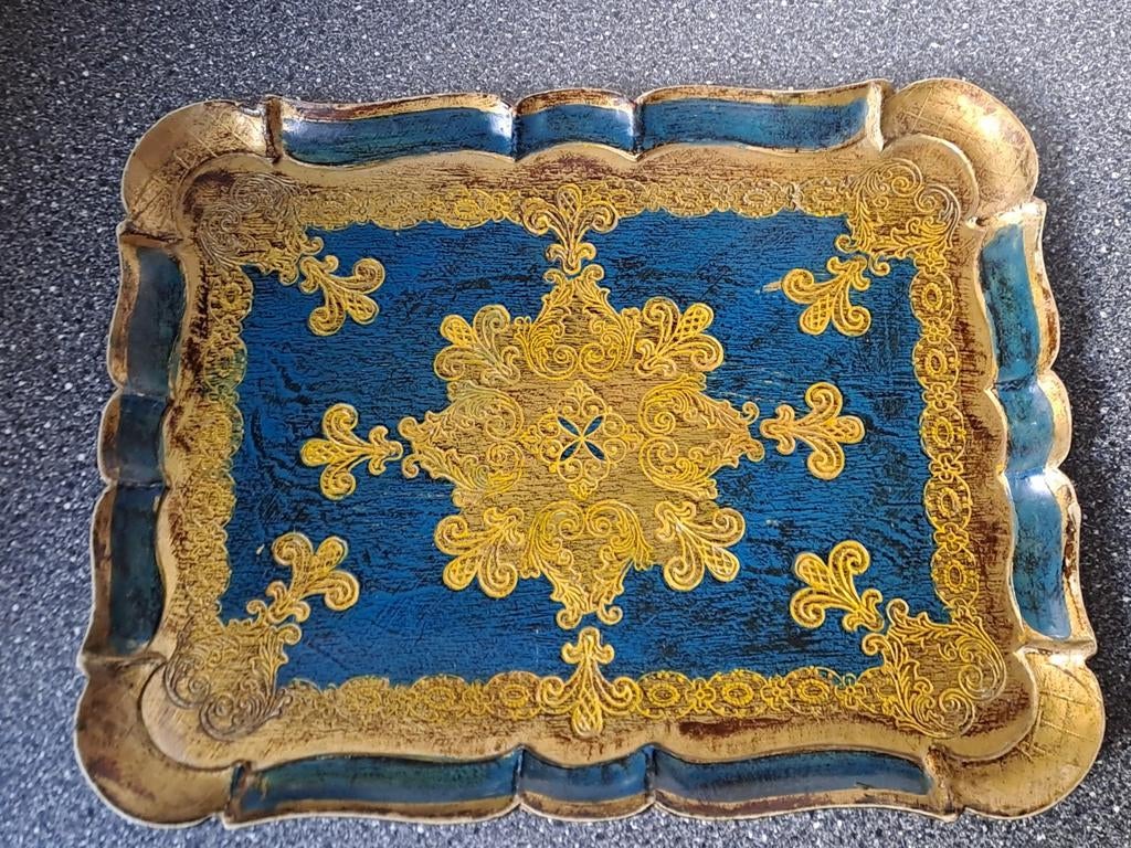 Venetiaans vintage dienblad blauw goud., Ophalen of Verzenden
