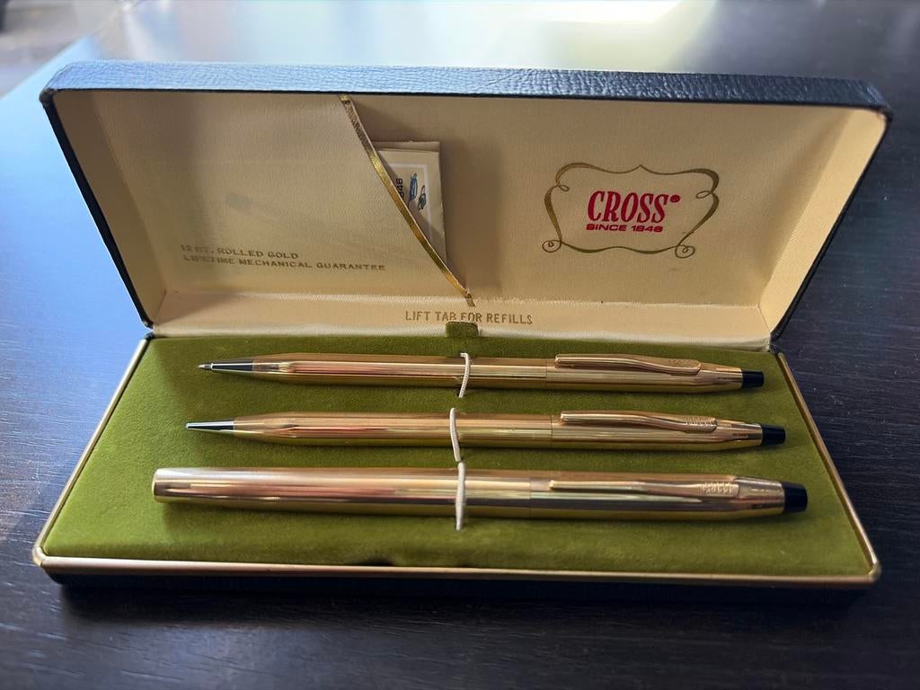 CROSS verguld 12 karaat gouden pennenset - Vintage, Verzamelen, Ophalen, Zo goed als nieuw, Balpen, Overige merken