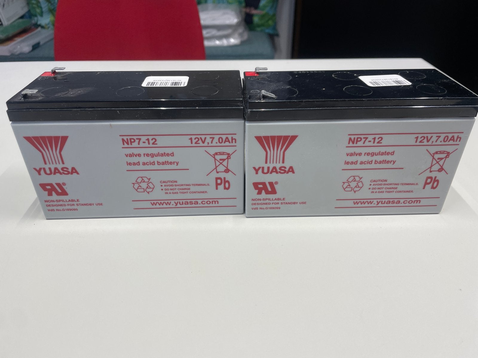 Yuasa NP7-12 Loodaccu 12V 7.0Ah (2 stuks), Ophalen, Gebruikt