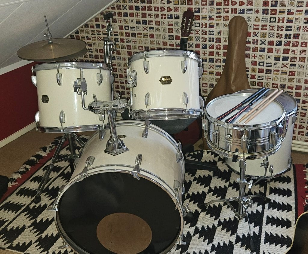 Vintage Trak drumstel compleet met Paiste & Zildjian bekkens, Ophalen, Gebruikt, Overige merken