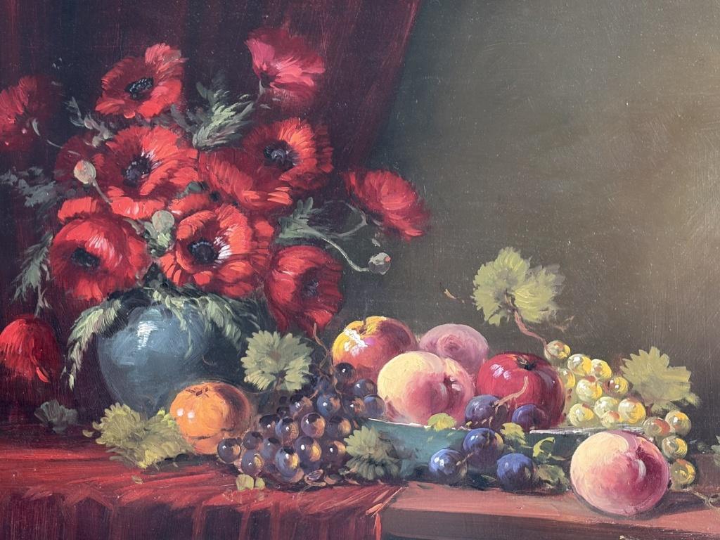 Tilly Moes, stilleven met bloemen en fruit, Ophalen