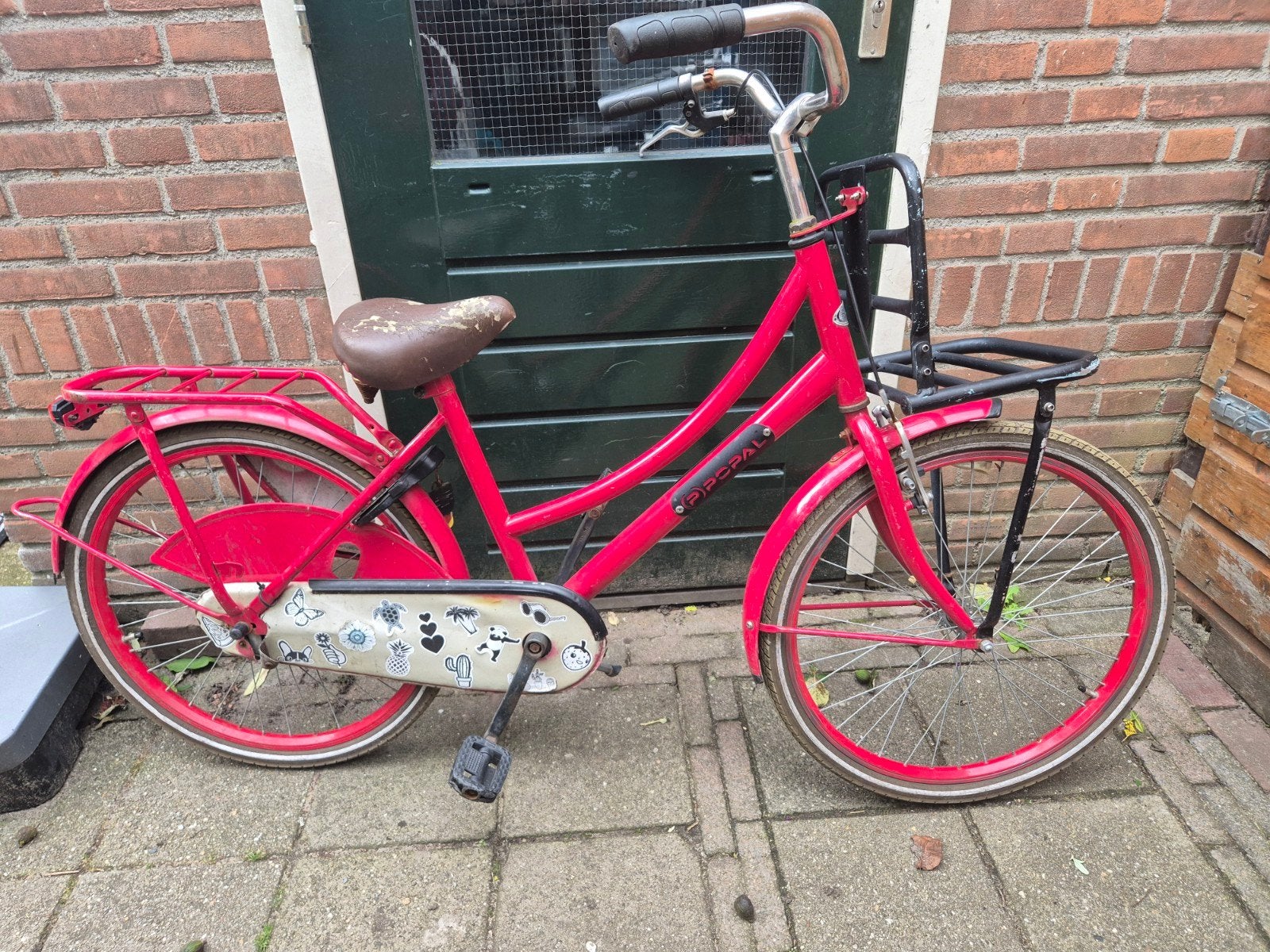 Roze Popal Daily Dutch fiets met voordrager 24 inch, Terugtraprem, Gebruikt, 50 tot 53 cm, Ophalen