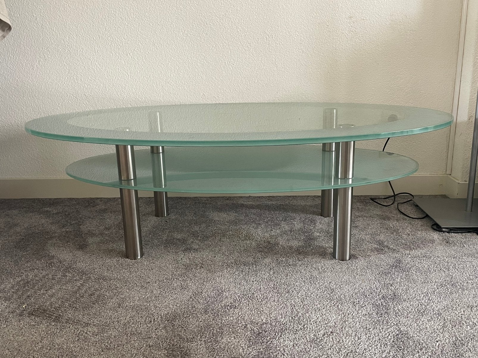 Mooie ovale robuuste glazen salontafel 130x80x40, Ophalen, 100 tot 150 cm, 50 tot 100 cm, Ovaal