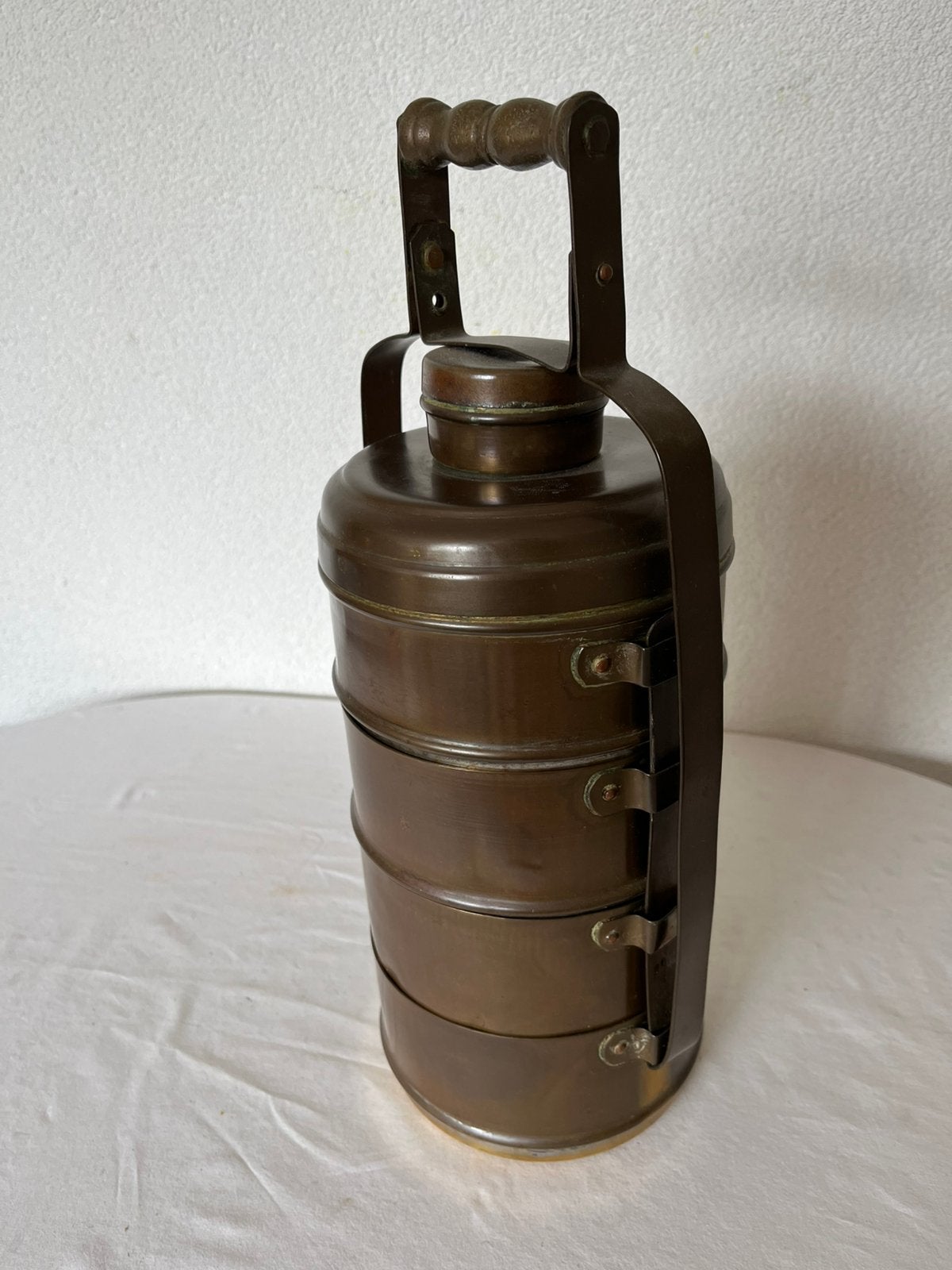 Antieke Messing Koperen Tiffin Tantang Box Vintage Lunchbox, Ophalen of Verzenden