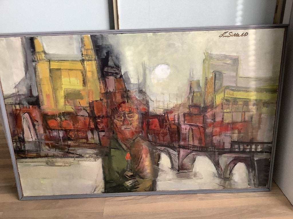 Olieverf schilderij Parijs 1968, Antiek en Kunst, Ophalen, Olieverf, Gesigneerd, Overige materialen