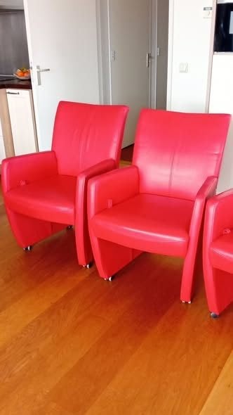 6 leren eethoekstoelen, Ophalen, Gebruikt, Leer, Kuipstoelen .
