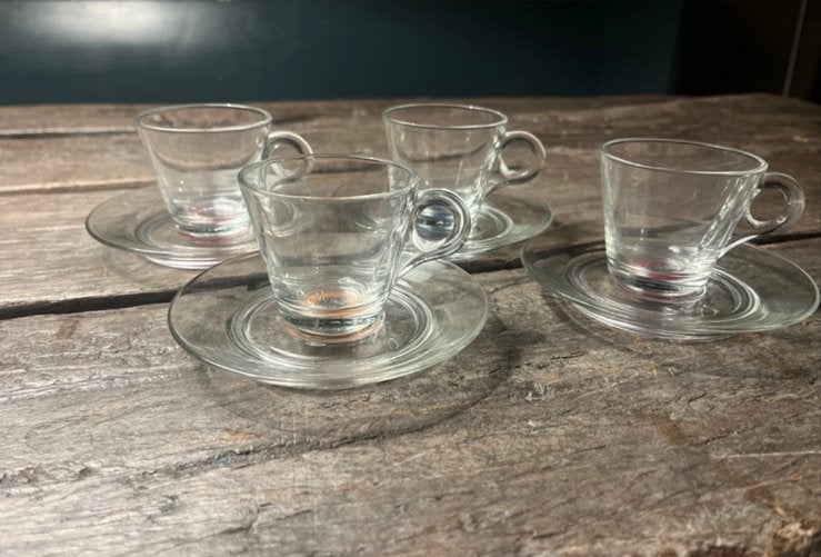 Lavazza Mio Espresso Kopjes met Schotels - Set van 4, Gebruikt, Overige merken, Ophalen of Verzenden, Glas