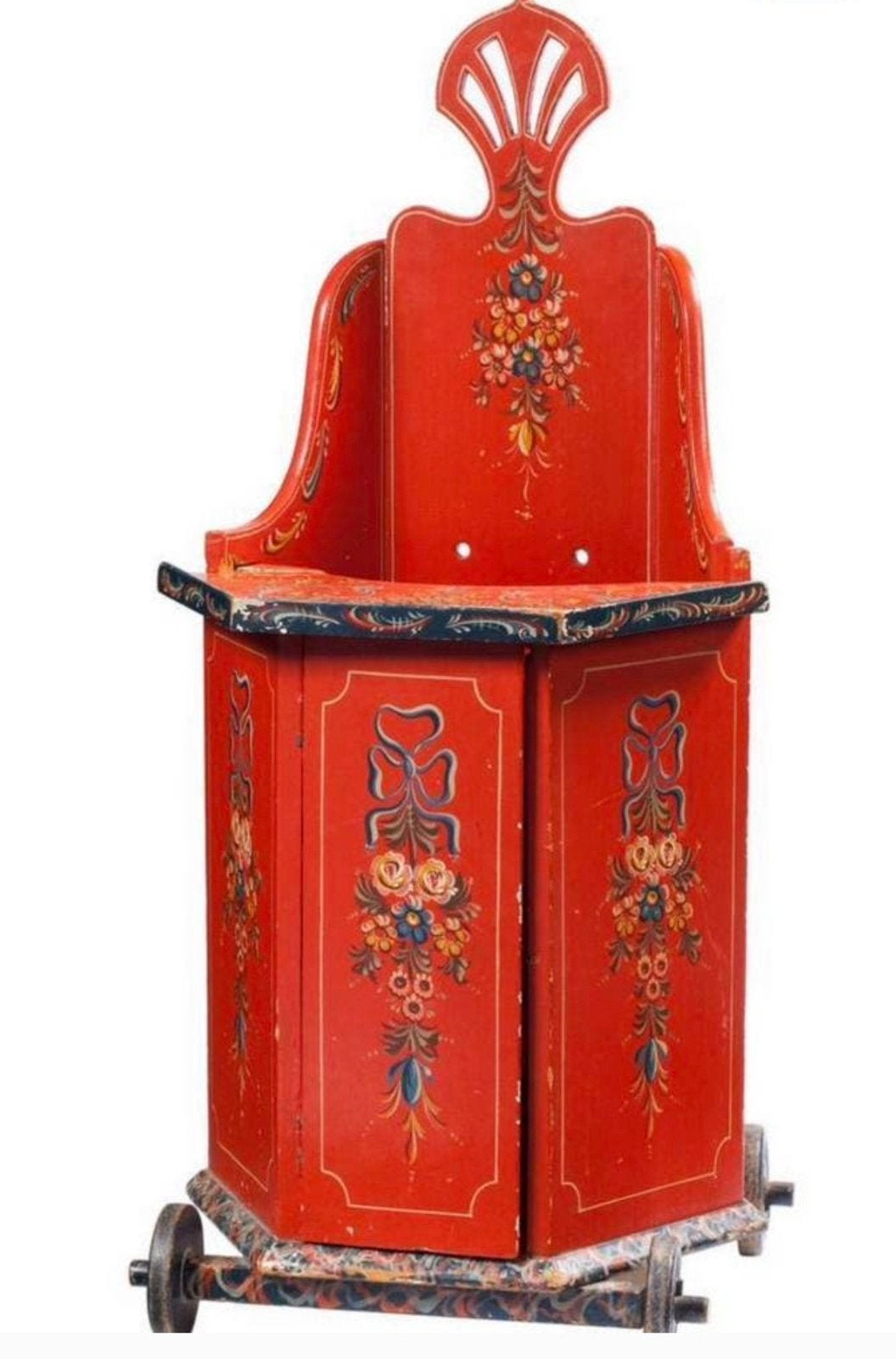 Vintage antieke houten mobiele Hindelopen kinderstoel.502, Ophalen, Gebruikt, Overige typen, Afneembaar eetblad