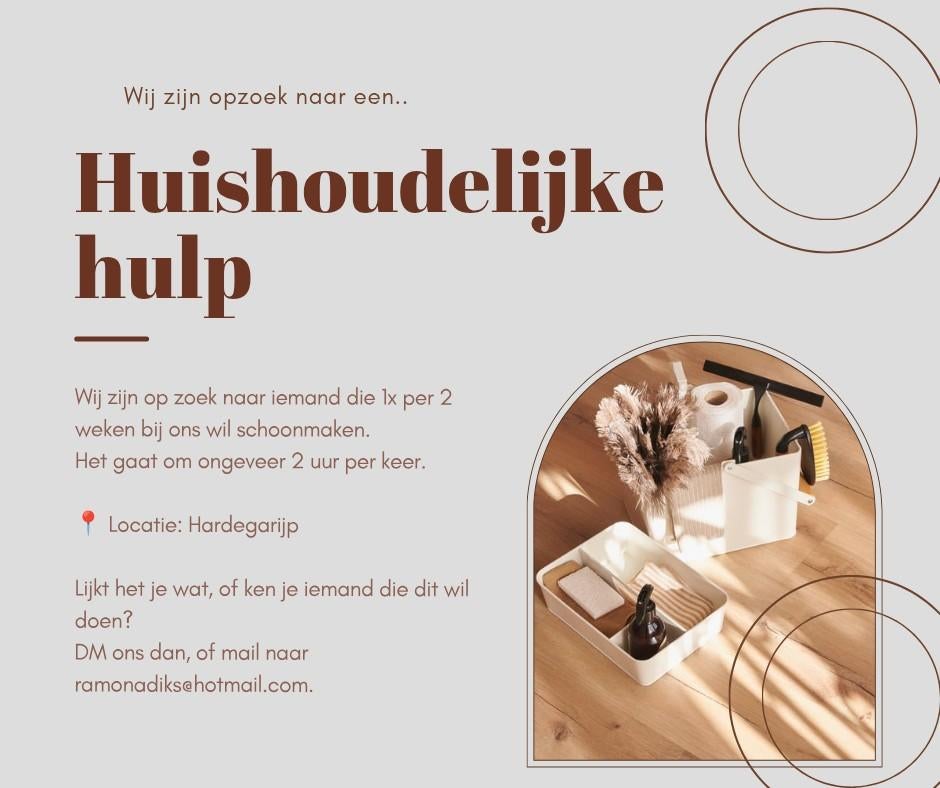Schoonmaakhulp gezocht in Hardegarijp, Vacatures, Vacatures | Schoonmaak en Facilitaire diensten, Overige niveaus, Vanaf 1 jaar