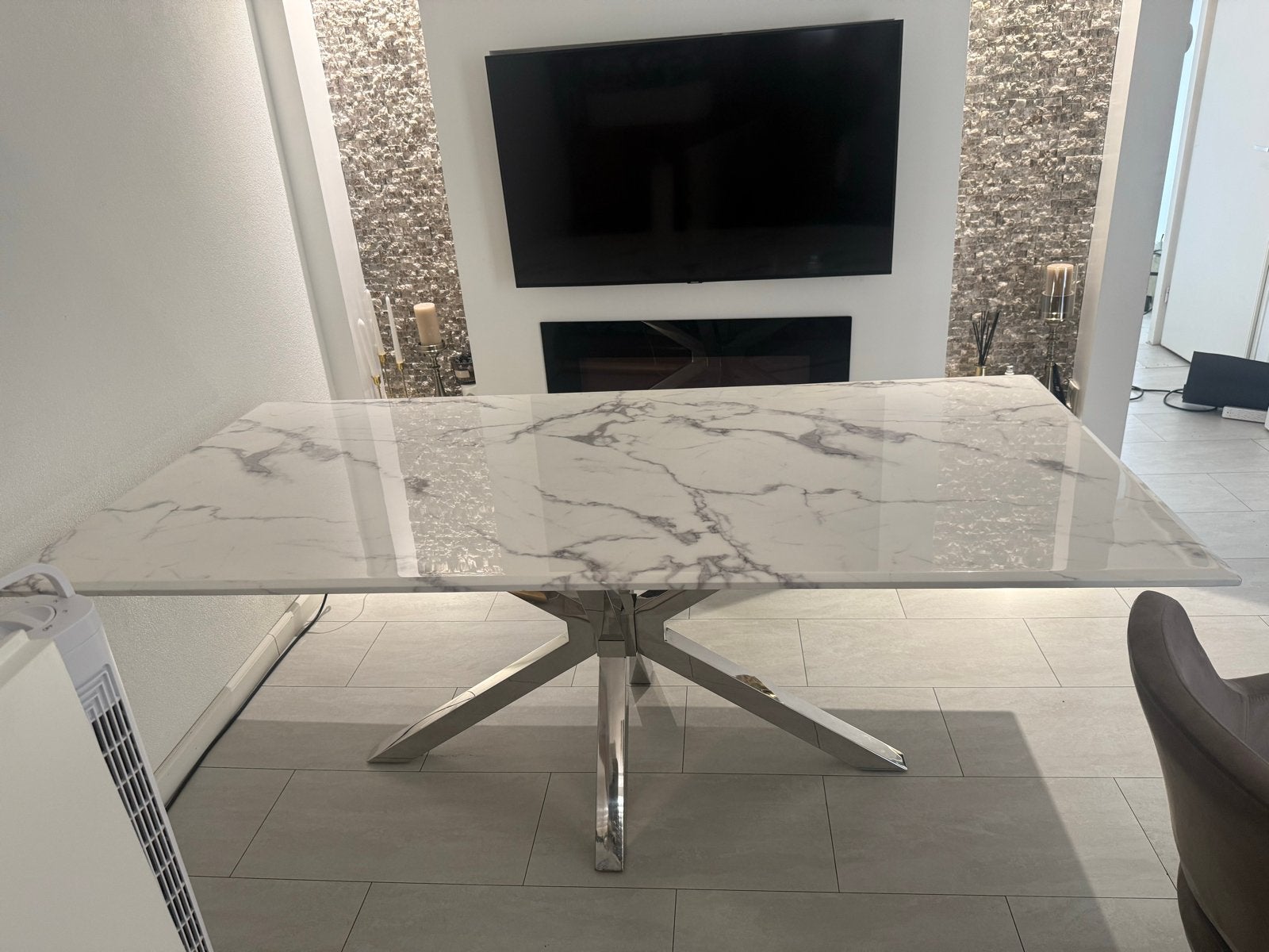 Echte marmeren eettafel 200x100 cm, Ophalen, Overige materialen, 100 tot 150 cm, 200 cm of meer
