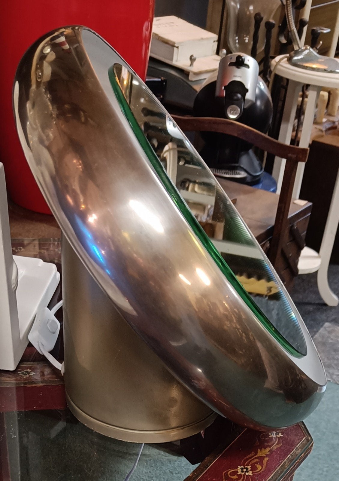 Vintage Space Age Verlichte Tafelspiegel - Italië 1970s, Antiek en Kunst, Antiek | Spiegels, Ophalen of Verzenden, Rond, Minder dan 50 cm