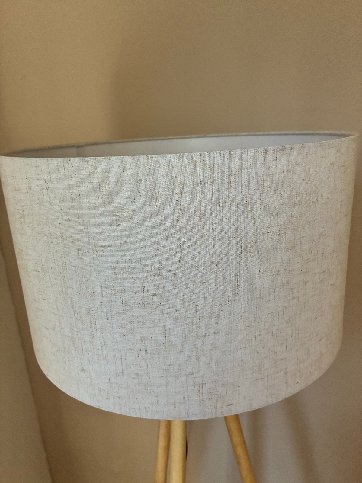 Mooie staande lamp met taupe stoffen kap - 1.50m hoog, Ophalen, Zo goed als nieuw, Textiel, 150 tot 200 cm