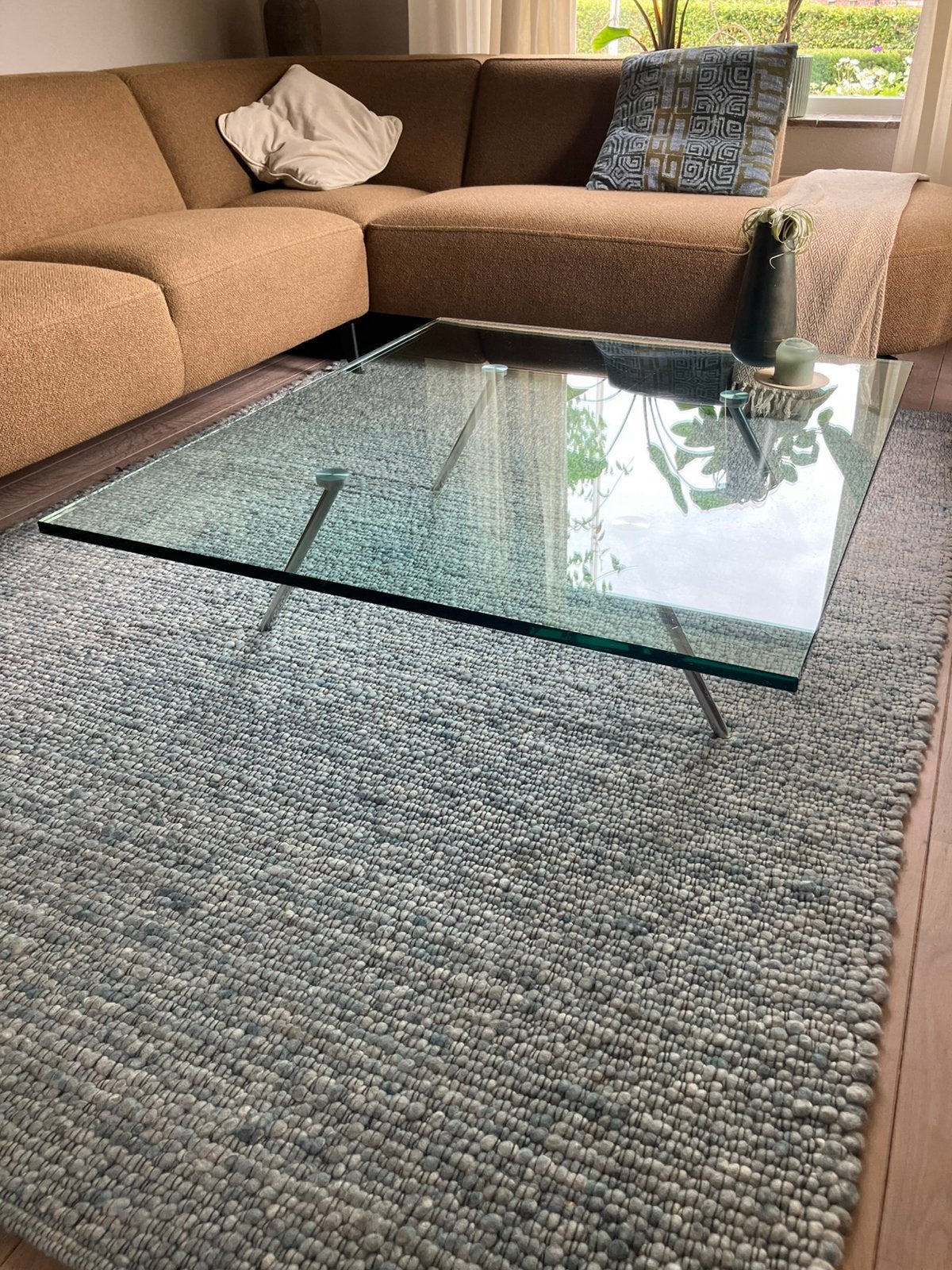 Te koop glazen salontafel van Beek maupertuus 100x120 h 35cm, Huis en Inrichting, Gebruikt, 100 tot 150 cm, Modern, Glas