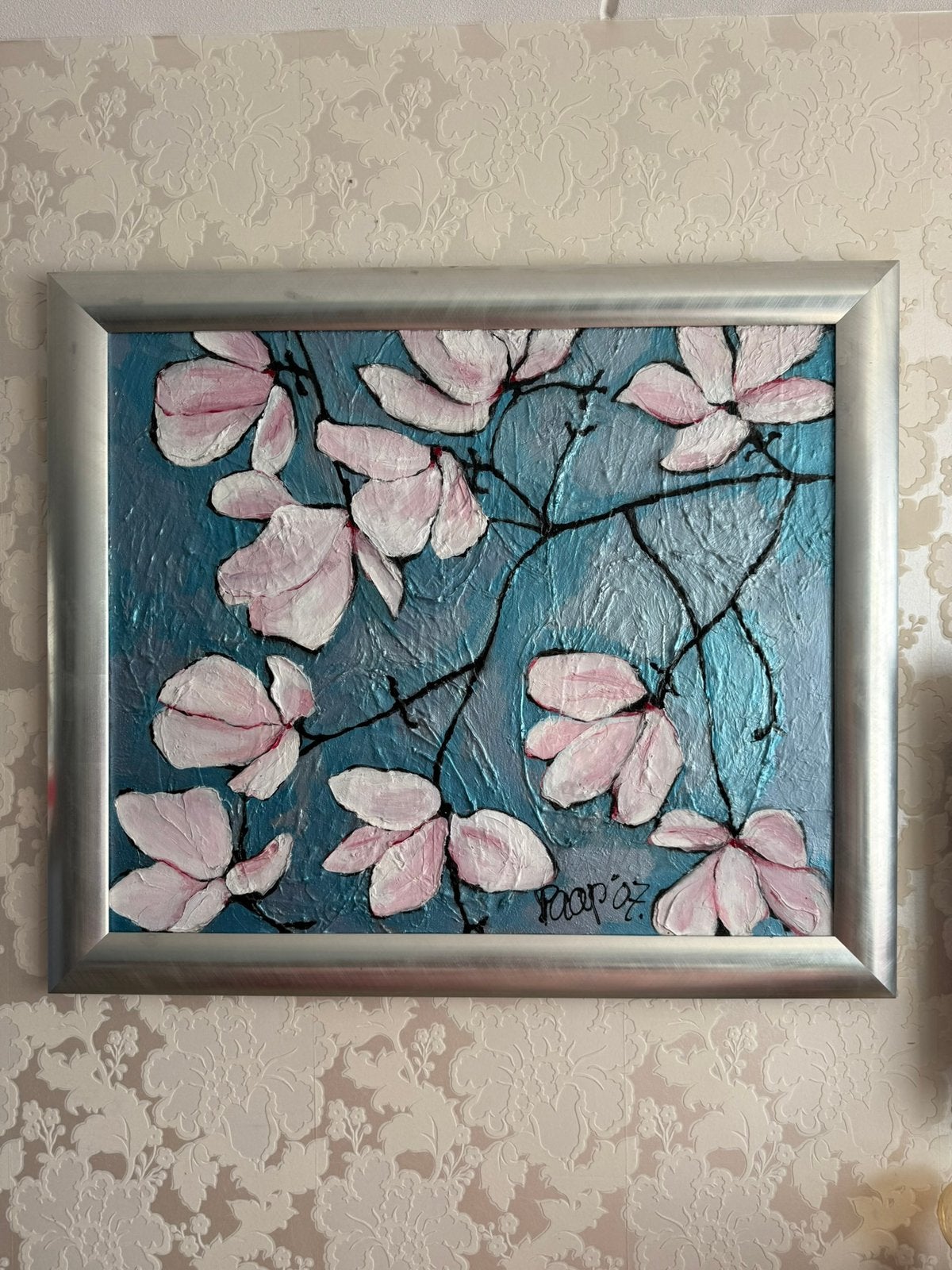Schilderij ‘bloesem’ 120 x 140cm, Antiek en Kunst, Acrylverf, Doek, Handgeschilderd, Ophalen