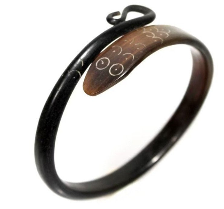 Prachtige Antieke Victoriaanse S buffelhoorn slangenarmband, Ophalen of Verzenden, Zo goed als nieuw, Bruin, Overige materialen